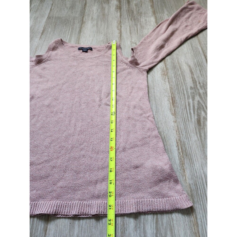 American Eagle Cold Shoulder Knit Sweater Bell Sleeve Heathered Pink XS EUC - Picture 8 of 9